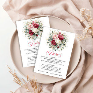 Garden Floral Blush Burgundy Wedding Details Enclosure Card