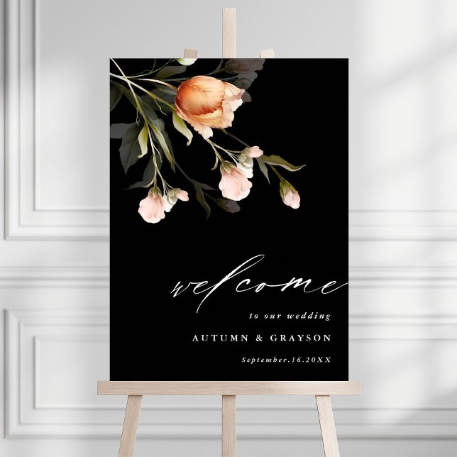 Garden Floral Bouquet Black Wedding Welcome Sign (Creator Uploaded)
