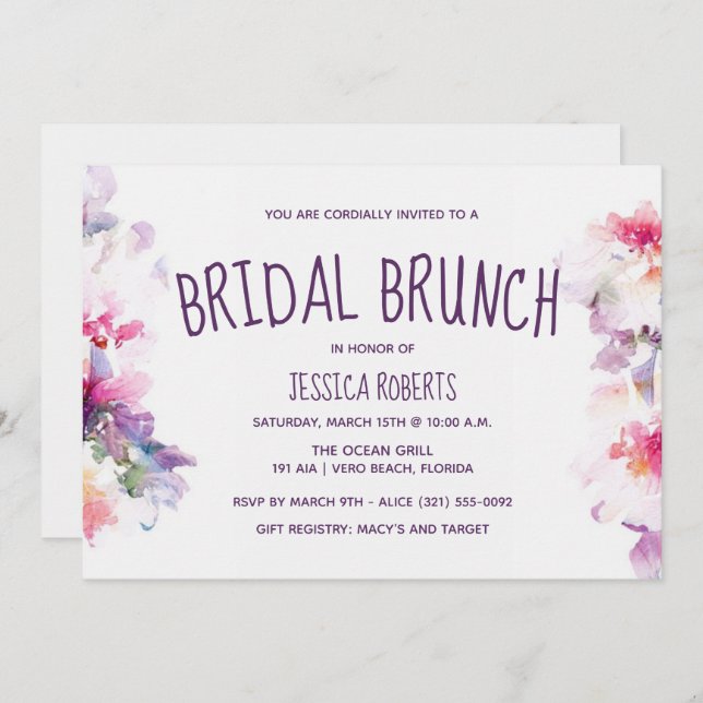Garden Floral Bridal Brunch Bridal Shower Party Invitation (Front/Back)