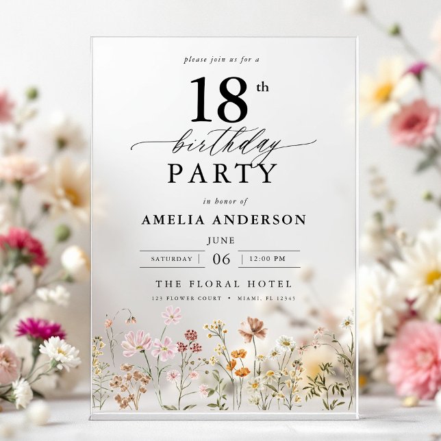 Garden Floral Calligraphy 18th Birthday Acrylic Invitations (Creator Uploaded)