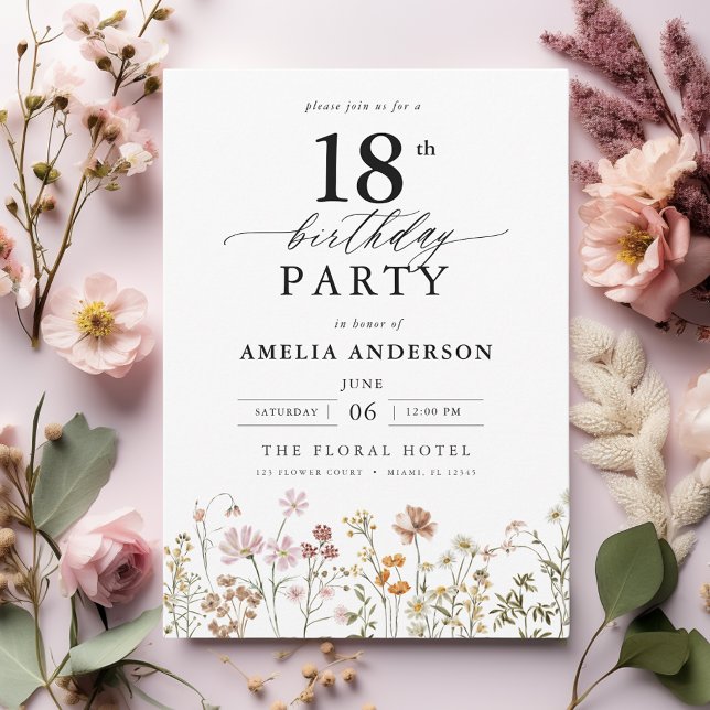 Garden Floral Calligraphy 18th Birthday Invitation (Creator Uploaded)