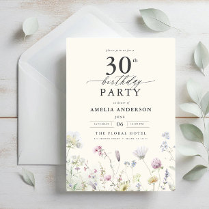 Garden Floral Calligraphy 30th Birthday Invitation