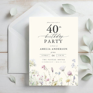 Garden Floral Calligraphy 40th Birthday Invitation