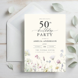 Garden Floral Calligraphy 50th Birthday Invitation