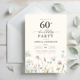 Garden Floral Calligraphy 60th Birthday Invitation