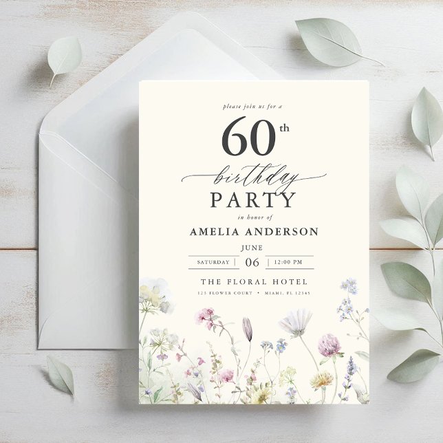 Garden Floral Calligraphy 60th Birthday Invitation (Creator Uploaded)