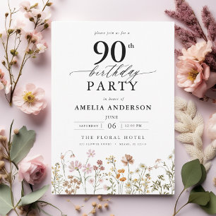 Garden Floral Calligraphy 90th Birthday Invitation