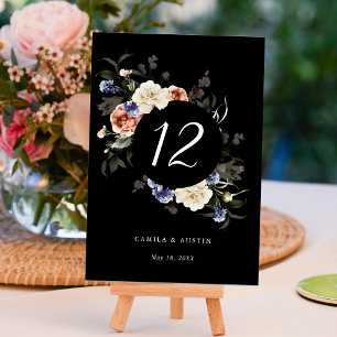 Garden Floral Circle Frame Wedding  Black Table Number