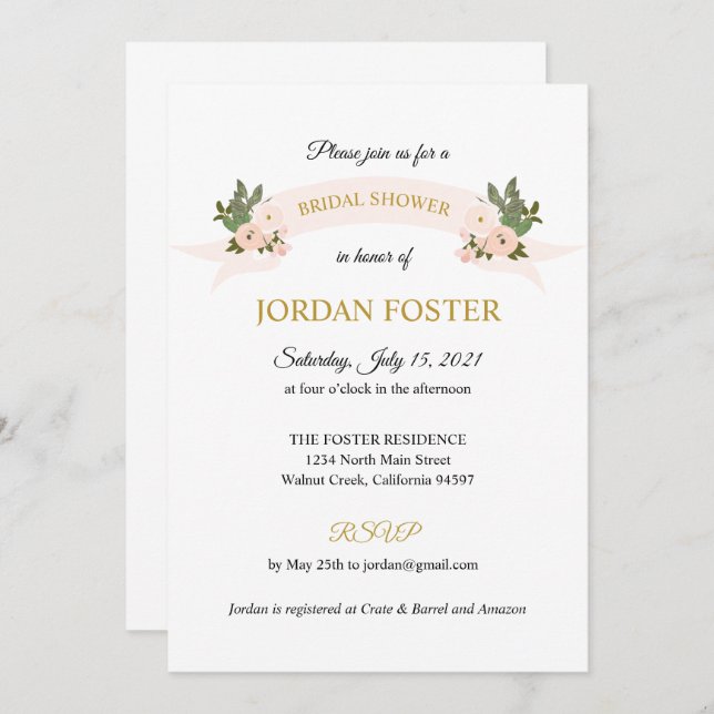 Garden Floral Crest Bridal Shower Invitation (Front/Back)