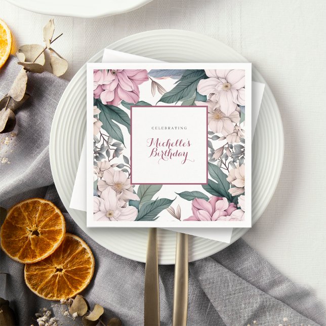 Garden Floral Elegant Watercolor Birthday Party Napkin (Creator Uploaded)
