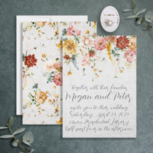 Garden Floral Fine Art Calligraphy Style Wedding Invitation