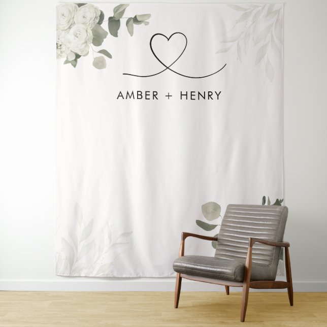 Garden Floral Heart Wedding Photo Backdrop  Tapestry (In Situ)