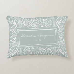Garden Floral in Teal Border Personalised Wedding Decorative Cushion