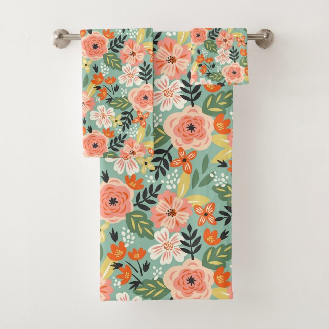 Garden Floral Pattern Bath Towel Set (Insitu)