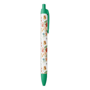 Garden Floral Pattern Black Ink Pen