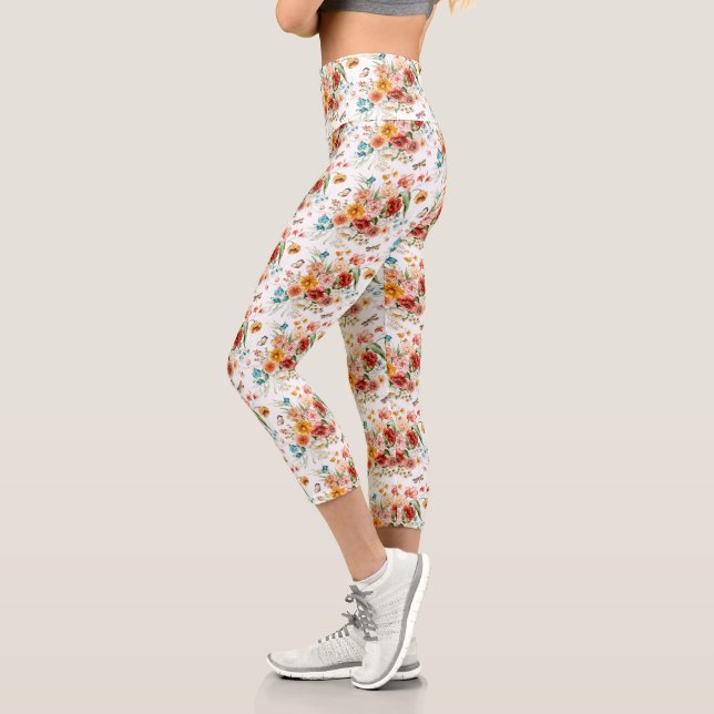 Garden Floral Pattern Capri Leggings (Left)