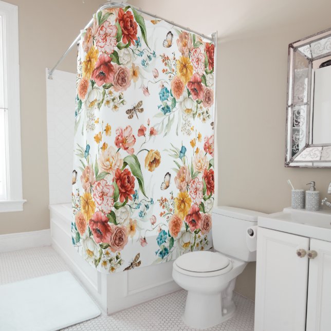 Garden Floral Pattern Shower Curtain (In Situ)