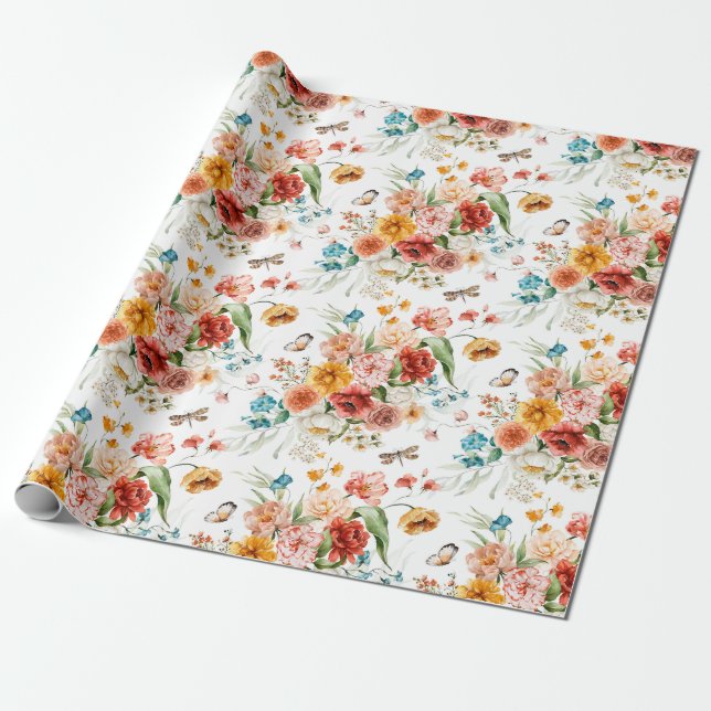 Garden Floral Pattern Wrapping Paper (Unrolled)