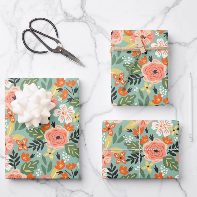 Garden Floral Pattern Wrapping Paper Sheet (Front)