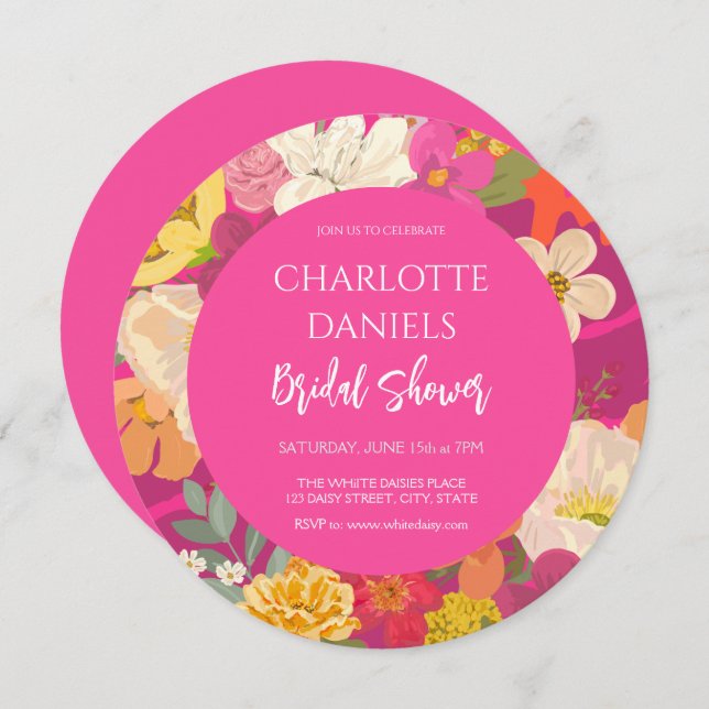 Garden Floral Pink Bridal Shower Invitation (Front/Back)