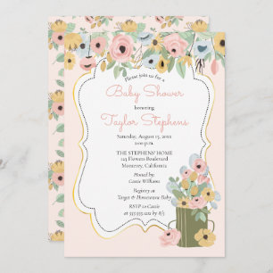 Garden Floral Pink   Yellow Bouquet Baby Shower Invitation