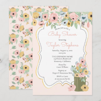 Garden Floral Pink | Yellow Bouquet Baby Shower Invitation