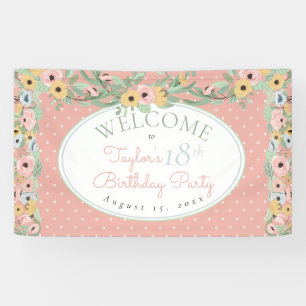 Garden Floral Pink Yellow Bouquet Birthday Party Banner