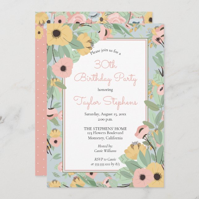 Garden Floral Pink | Yellow Bouquet Birthday Party Invitation (Front/Back)