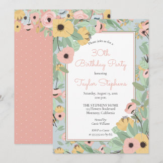 Garden Floral Pink | Yellow Bouquet Birthday Party Invitation
