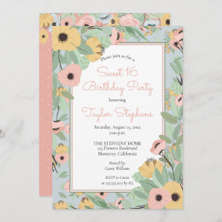 Garden Floral Pink | Yellow Bouquet Sweet 16 Party Invitation