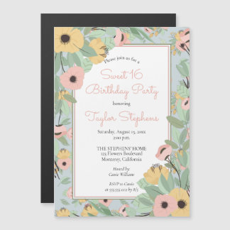 Garden Floral Pink | Yellow Bouquet Sweet 16 Party Magnetic Invitation