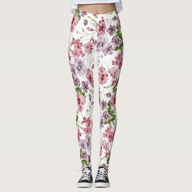  Garden Floral Seamless Pattern Leggings (Front)