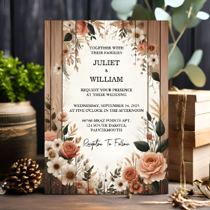 Garden Floral Spring Wood Boho Rustic Wedding Invitation