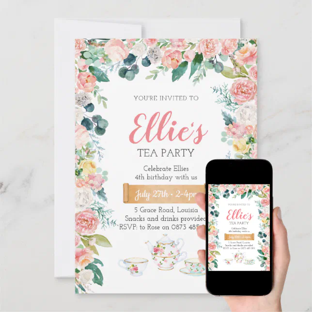 Garden floral tea party invitation | Zazzle