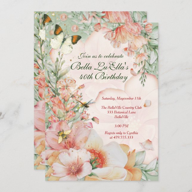Garden Floral Theme Party Invitations (Front/Back)