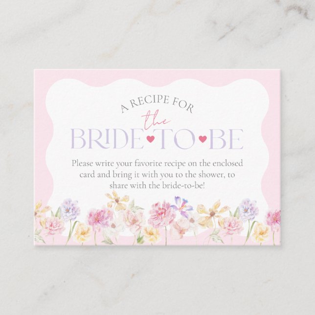 Garden Floral Wavy Modern Bridal Shower Recipe Enclosure Card (Front)