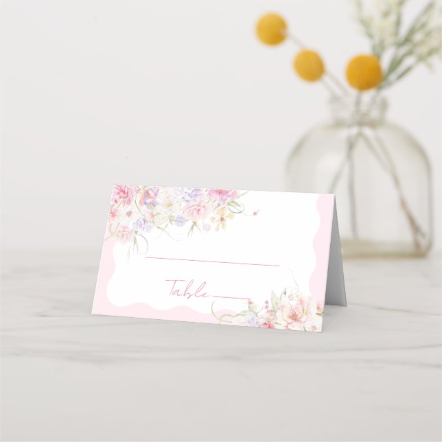Garden Floral Wavy Wildflower Modern Bridal Shower Place Card (Front)