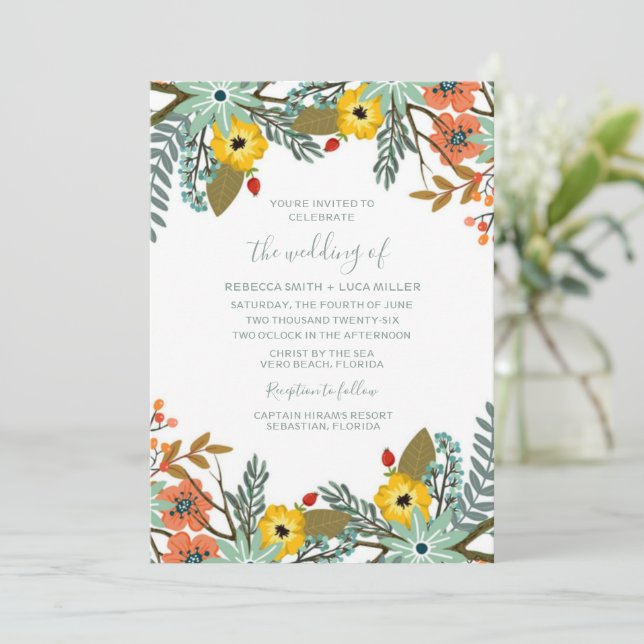 Garden Floral Wedding Invitation (Standing Front)