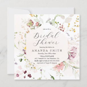 Garden Floral Wildflowers Blush Pink Bridal Shower Invitation