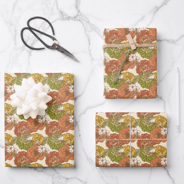 Garden Flower Pattern Wrapping Paper Sheet (Front)