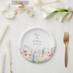 Garden Flower Watercolour Modern Boho Wedding Paper Plate