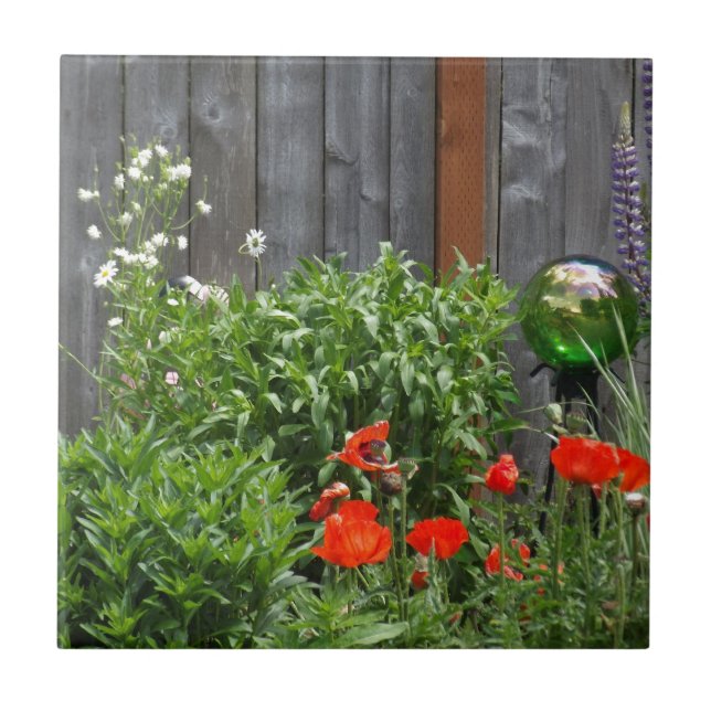 Garden Flowers at Fence Ceramic Tile (Front)