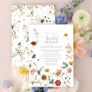 Garden Flowers Botanical Script Bridal Shower Invitation