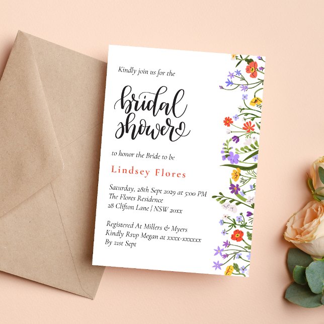 Garden Flowers Botanical Script Bridal Shower Invitation (Creator Uploaded)