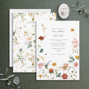 Garden Flowers Botanical Script Photo Wedding Invitation