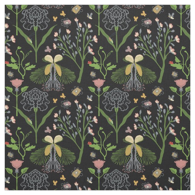 garden flowers, butterflies, grasshopper, ladybug fabric (Swatch)