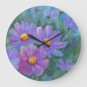 Garden flowers (Cosmos bipinnatus, Mexican aster) Large Clock