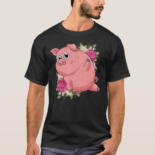 Garden Flowers Farm Animal  Farmer Cute Piglet Pig T-Shirt