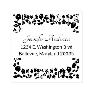 Garden Flowers Frame Family Name Return Address Rubber Stamp