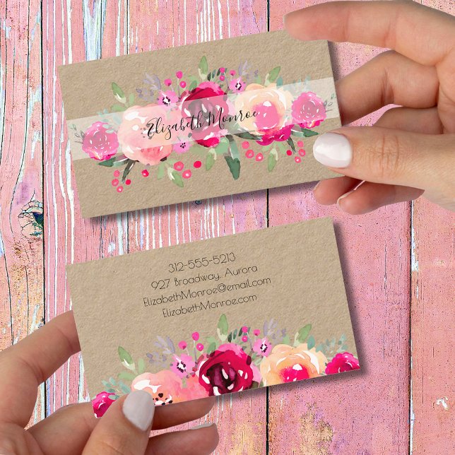 Garden Flowers Hair Stylist Salon Makeup Kraft Business Card (Creator Uploaded)